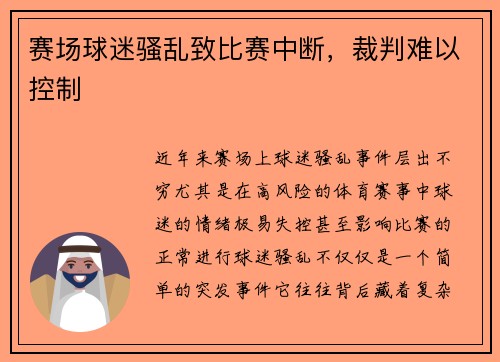 赛场球迷骚乱致比赛中断，裁判难以控制