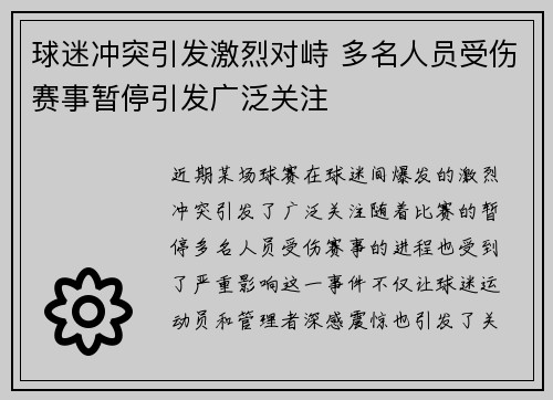 球迷冲突引发激烈对峙 多名人员受伤赛事暂停引发广泛关注