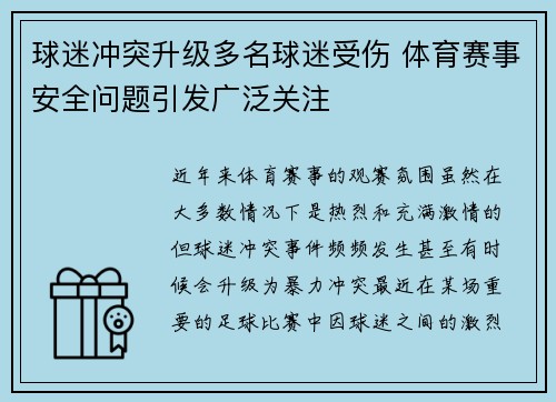 球迷冲突升级多名球迷受伤 体育赛事安全问题引发广泛关注