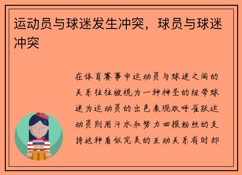 运动员与球迷发生冲突，球员与球迷冲突
